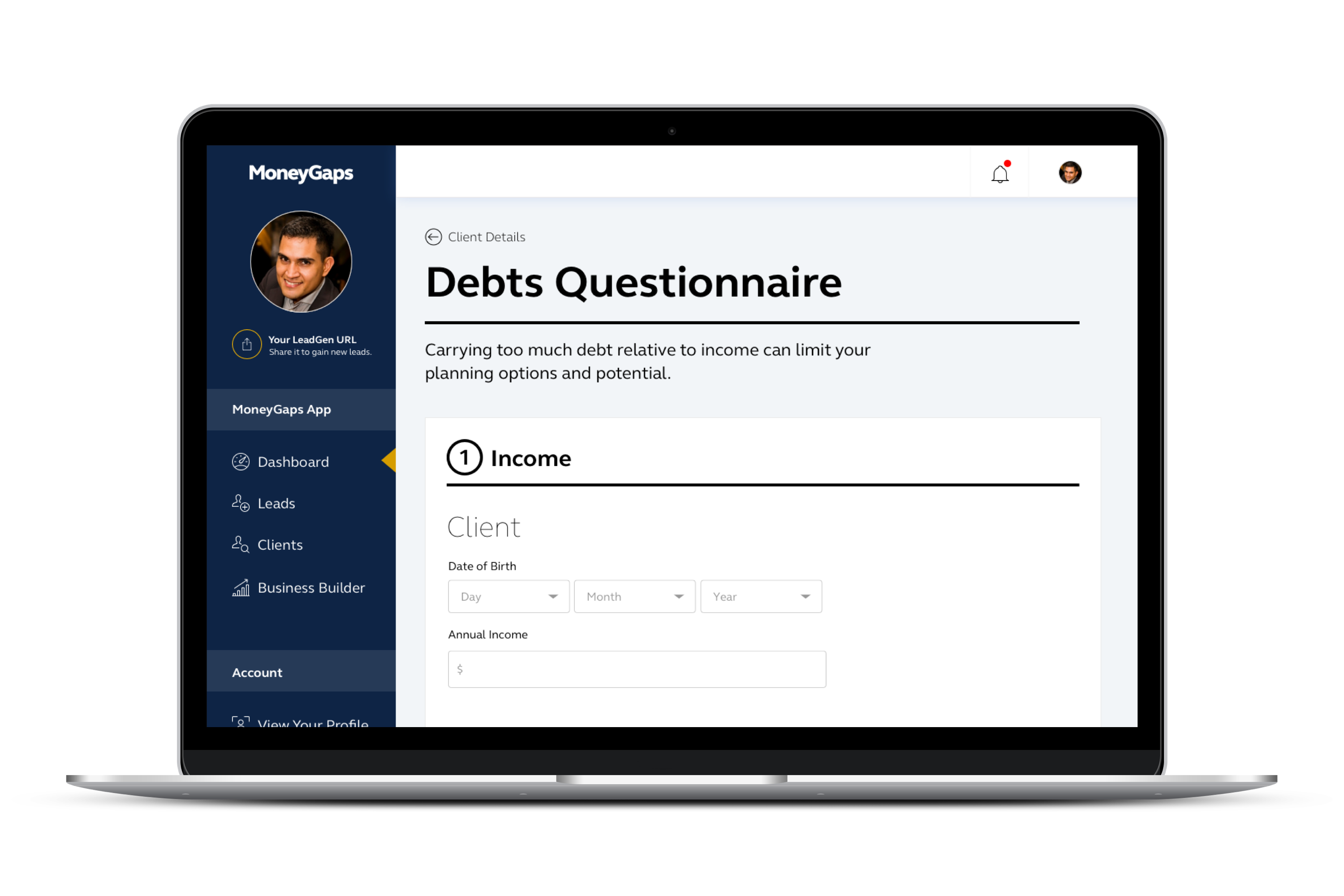 Screenshot of gap analysis page