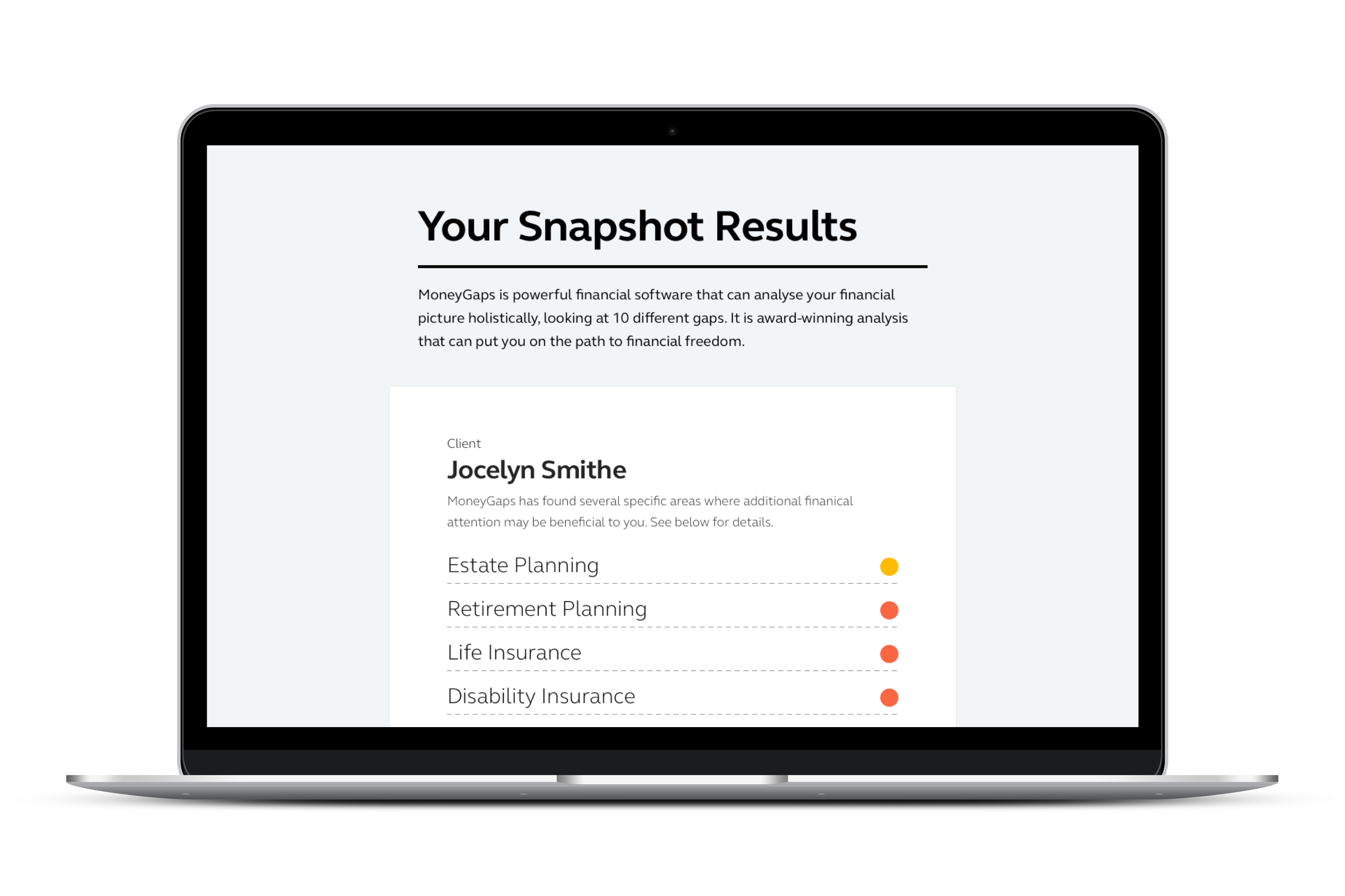 Screenshot of snapshot results